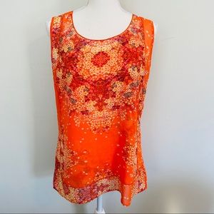 CAbi Orange Sheer Floral Tank Top Size Small